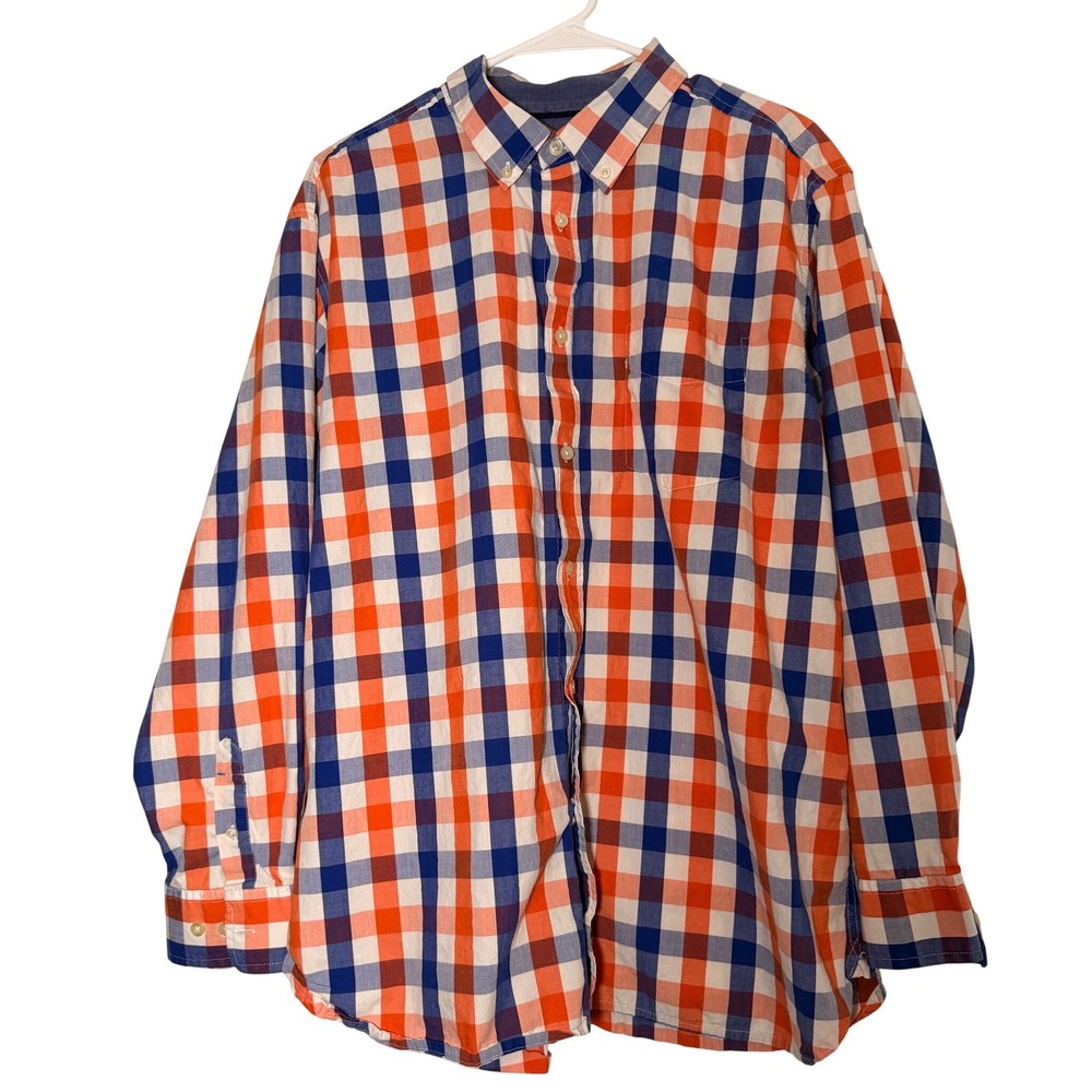 Haggar Mens XL Orange Blue Gingham Check Button Down Shirt Florida Gators Colors